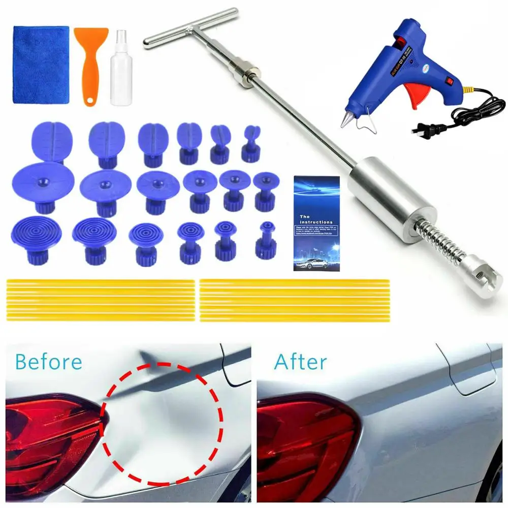 

PDR Tools Car Paintless Dent Removal Tool Kit Dent Repair Puller Kit Slide Reverse Hammer Glue Tabs Suction Cups For Hail Damage