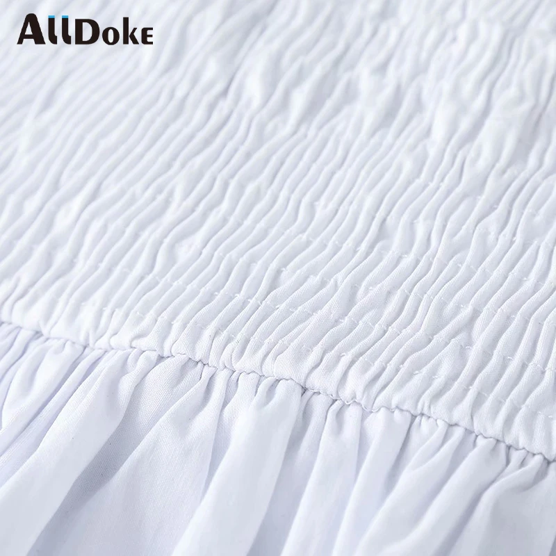 

ALLDOKE white slash neck cropped shirt women summer casual sleeveless crop tops sexy ruffles ladies blouses blusas mujer