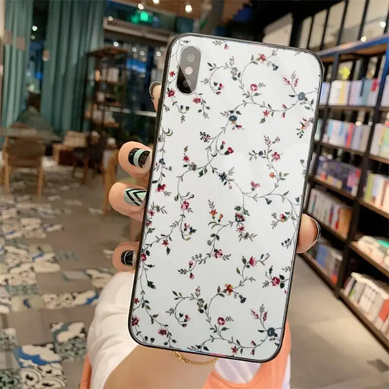 

Simple floral pattern fashion luxury painting Phone Case Tempered glass For iphone 5C 6 6S 7 8 plus X XS XR 11 PRO MAX