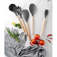 silicone kitchen tools cooking sets soup spoon spatula non stick shovel with wooden handle special heat resistant design set