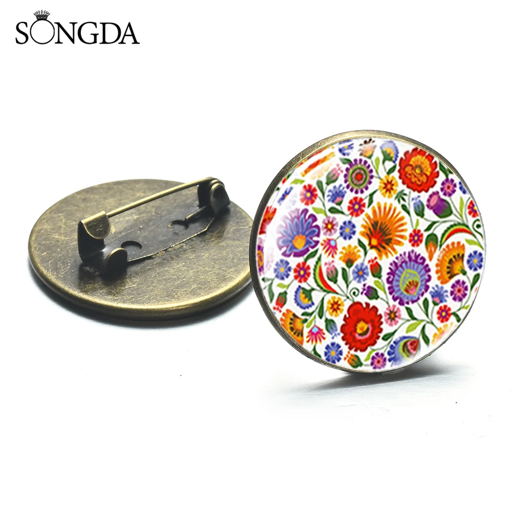 Женская Брошь в стиле бохо круглая брошь из стекла с цветочным принтом 2019 |