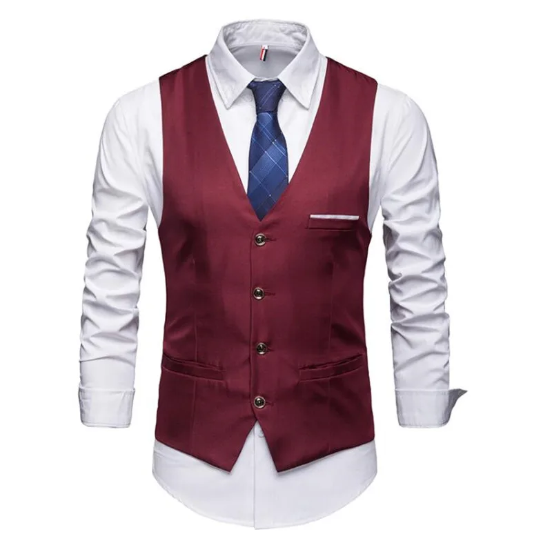 2021 New Arrival Dress Vests For Men Slim Fit Mens Suit Vest Male Waistcoat Gilet Homme Casual Sleeveless Formal Business Jacket