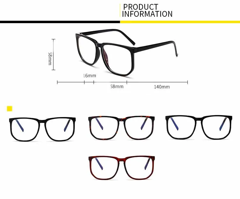 Fashion Anti Blue Light Square Men Optics Glasses Frame Women Solid Color Big Spectacles Frames Prescription Eyeglasses
