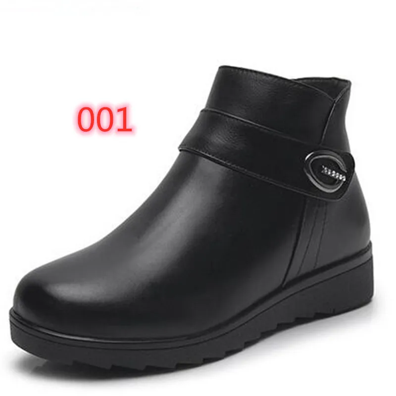 Женские зимние ботинки из воловьей кожи на плоской подошве теплые шерстяные