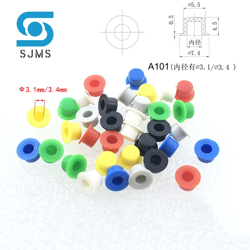 100Pcs A101 Tactile Push Button Switch Round Cap 4.5*7.4 mm Hat Shape For 6 X 6 6 * 6 mm Tact Micro Switch inner hole 3.1/3.4mm