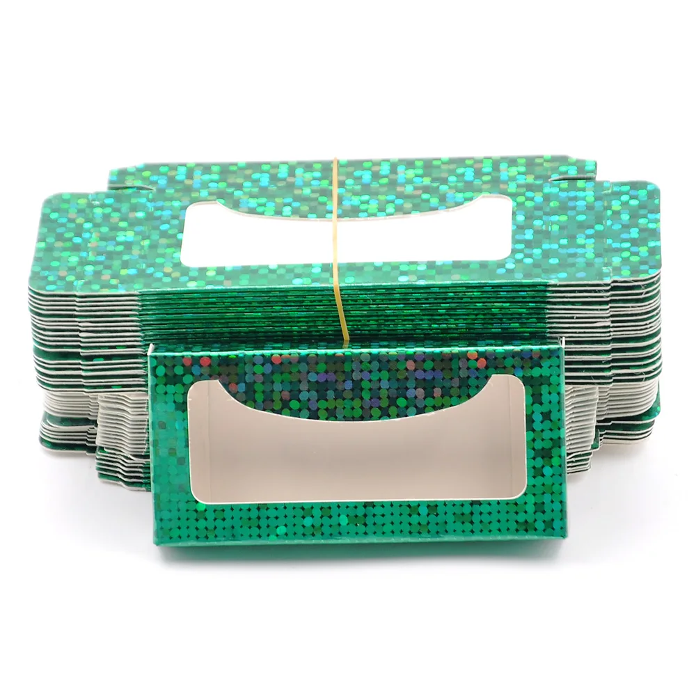 

Wholesale rectangle paper box eyelash packaging box mink eyelashes green glitter makeup case lash packaging vendor fast shipping