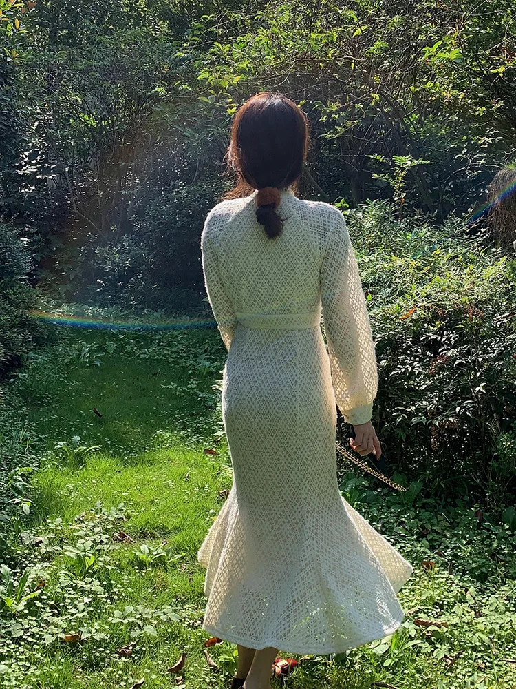

Autumn And Winter Women's Long Skirts, Light Luxury, Self-Cultivation, Gentle Retro Mermaid Lace Dress