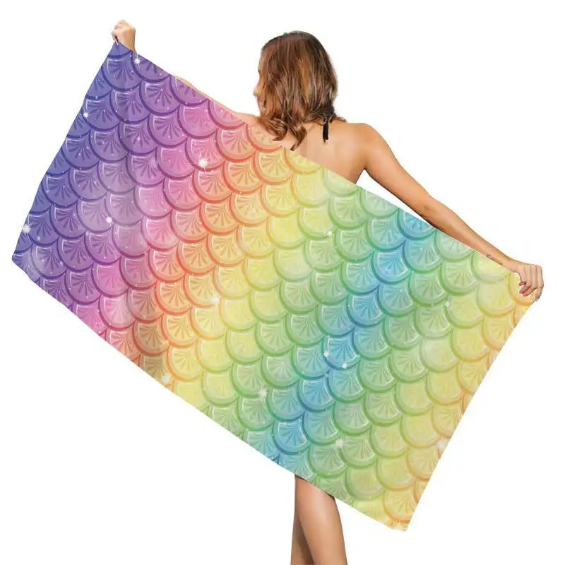 

Цветное круглое пляжное полотенце в виде рыбьей чешуи, летнее банное полотенце, женское полотенце для взрослых, мягкое одеяло из микрофибры...