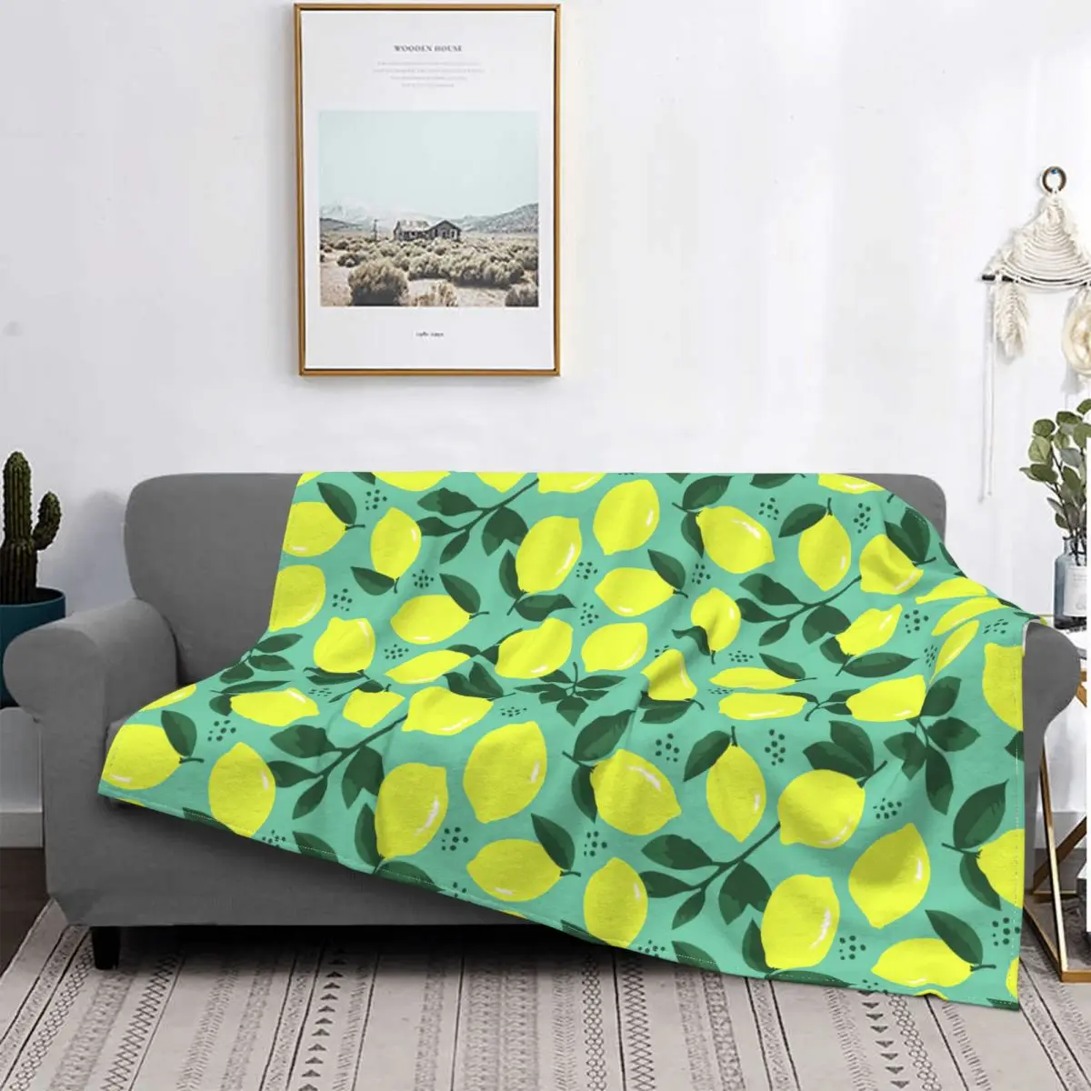 

Summer Pattern With Lemons Blankets Fleece Decoration Ultra-Soft Throw Blankets for Bedding Bedroom Plush Thin Quilt
