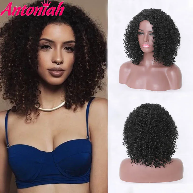 

Antoniah Short Synthetic Wigs Afro Kinky Curly Wig for Women Natural Black Blonde Brown Afro High Temperature Hair Bob short wi