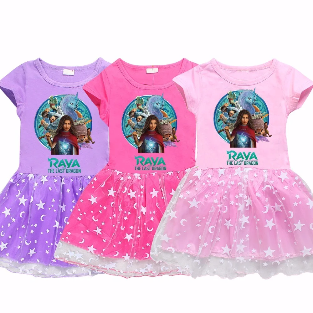 kids dresses for girls raya and the last dragon princess dress 2021 summer short sleeve cartoon childrens birthday clothing free global shipping