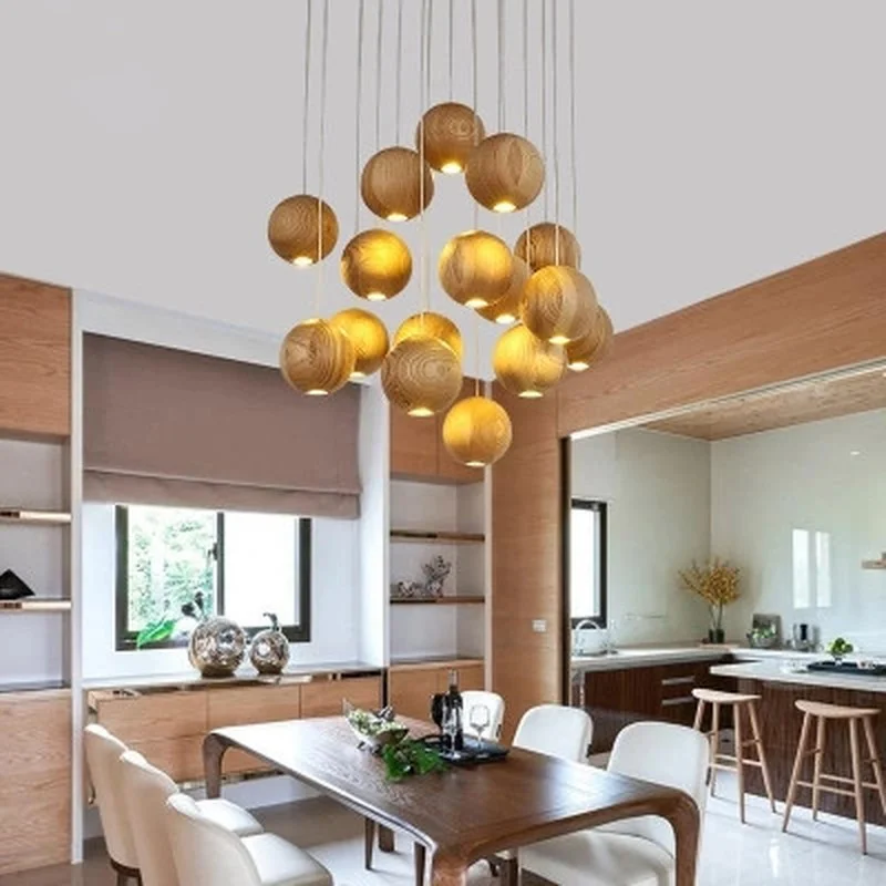 Современная Подвесная лампа в виде шара из массива дерева светодиодный