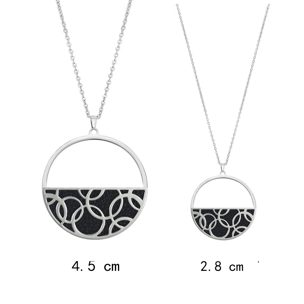 Legenstar Hoop Round Pendant Necklace for Women Reversible Leather collier femme bijoux Stainless Steel Charm Jewels