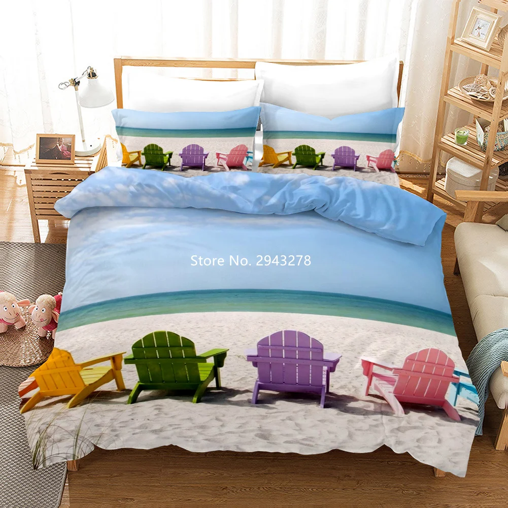

Scenic Beach Bedding Deluxe Full-size Duvet Covered Pillowcase Linen Adult Children's Bedding with Colorful Print Home Decor