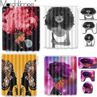 american crown girl shower curtain african beauty woman queen bath curtains with rug toilet seat cover set fabric shower curtain