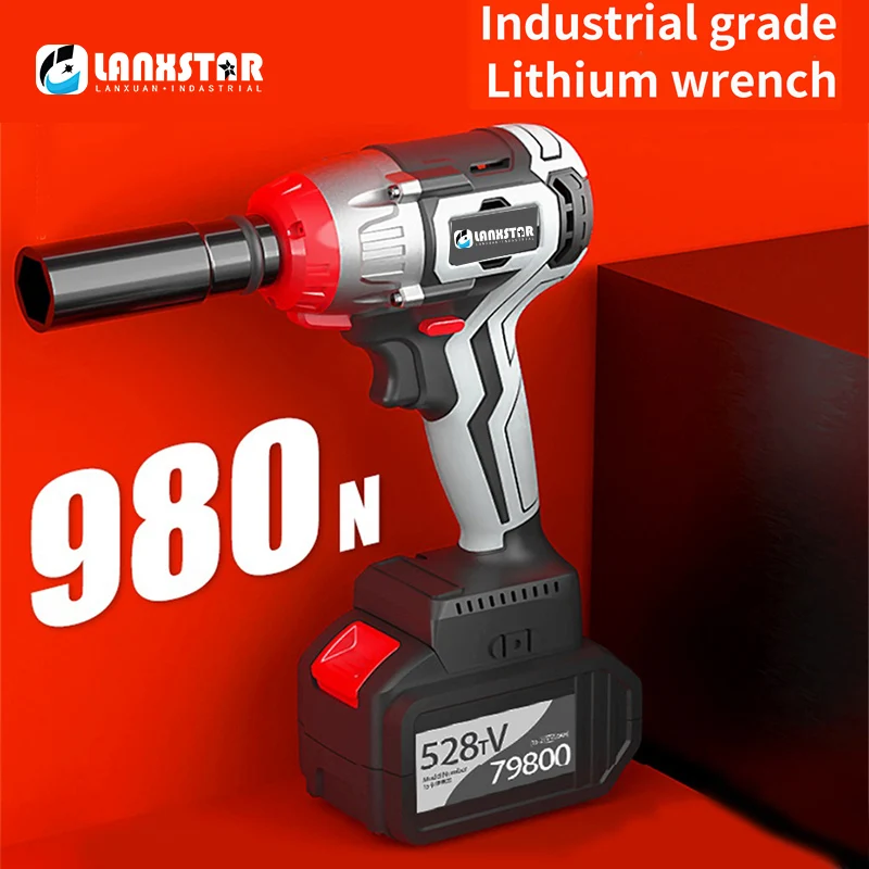 Electric Tool Screw Nut Powerful Heavy  Duty Auto Repair Electric Wrench Large Torque Lithium Impact Plate Hand Shelf Tool