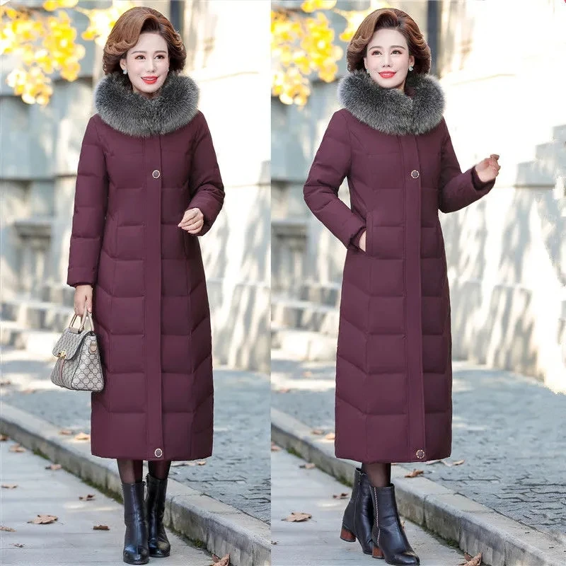 Mother Winter Coat Women's Long Section Over The Knee Down Cotton Jackets Mddle-Aged And Elderly Parkas Female Thickened Outwear