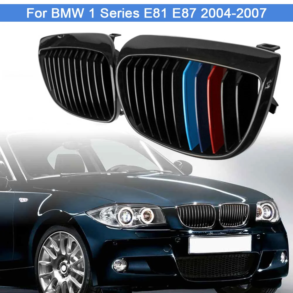 

1 Pair Left & Right Gloss black M Styling Front Bumper Kidney Grille Sport Grill 1 Slat Line For BMW 1 Series E81 E87 2004-2007