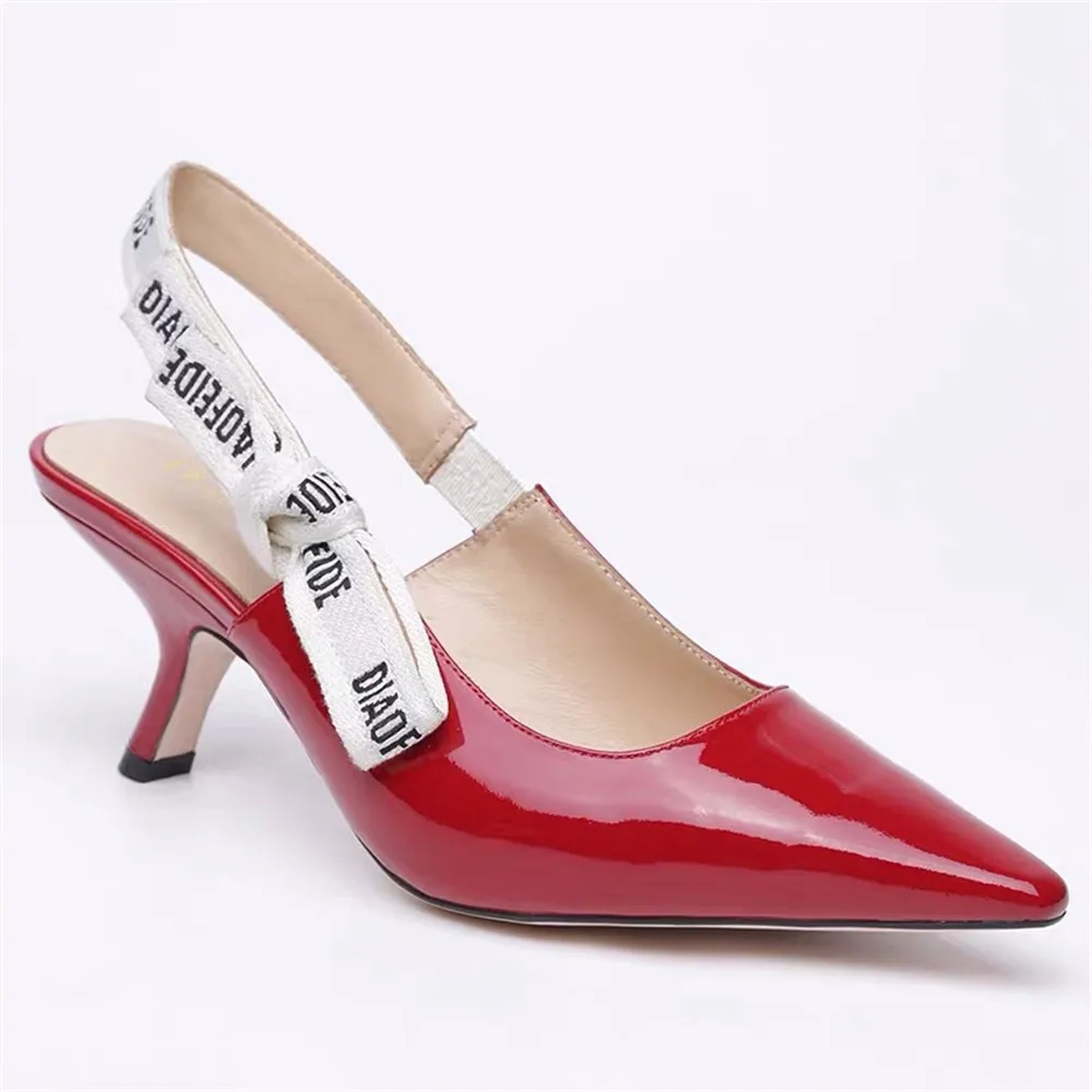 

2020 Brand Letter Cat Heel High Heels Ladies Pointed High Heels Fashion Sandals Ladies Shoes No Box