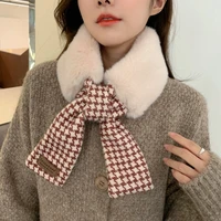 winter fur scarf female hair collar korean thousand bird lattice bow tie imitation rabbit hair ribbon scarf