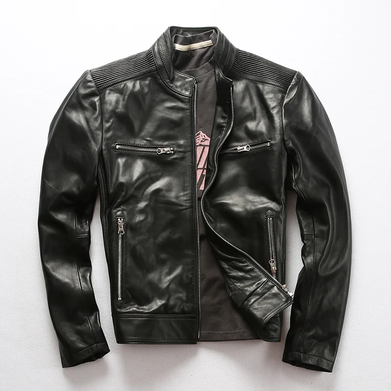 Мужская байкерская куртка черная осенне-зимняя теплая винтажная - Цена: 64715.83