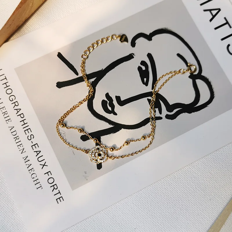 

Двухслойные браслеты из стерлингового серебра 925 пробы, браслет с цветком розы для девушек и женщин, Изящные Ювелирные изделия, подарок 2021, трендовые простые корейские браслеты