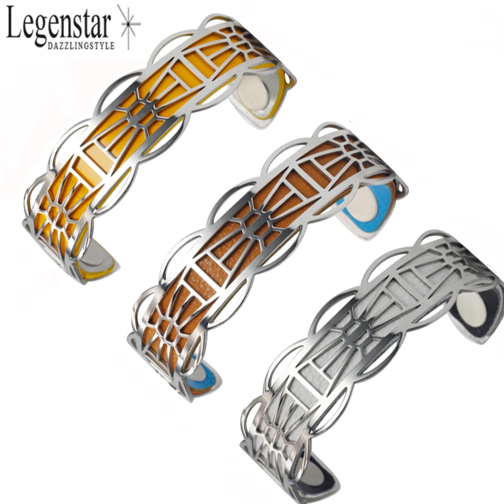 Legenstar Браслет манжета из нержавеющей стали Femme двусторонний кожаный Bijoux