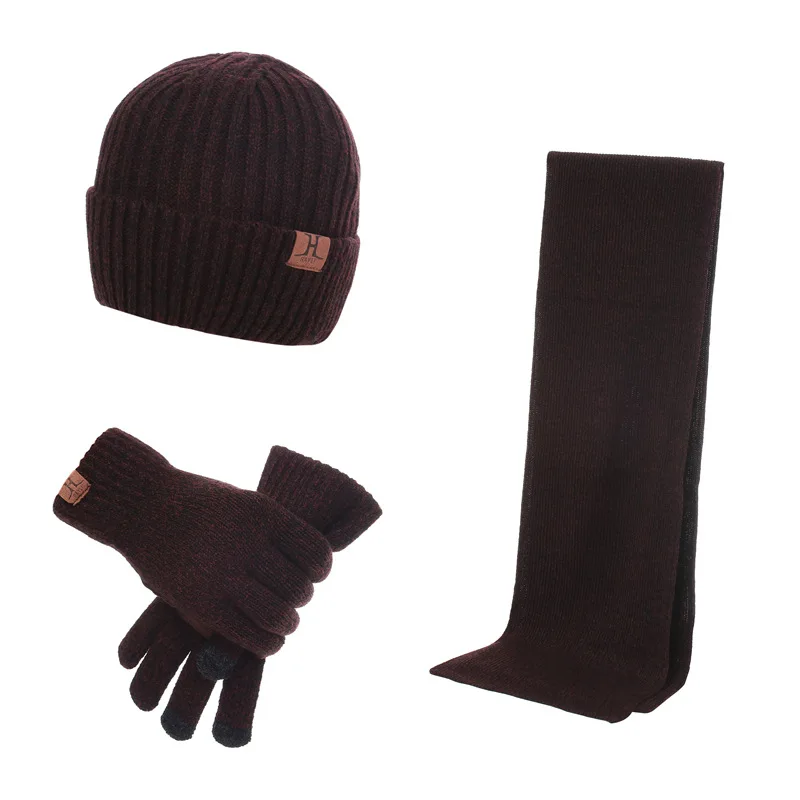 3PCS Winter Hats for Men Hat Scarf Gloves Set Long Brand Knit Beanie Caps Gift HSM003 | Аксессуары для одежды