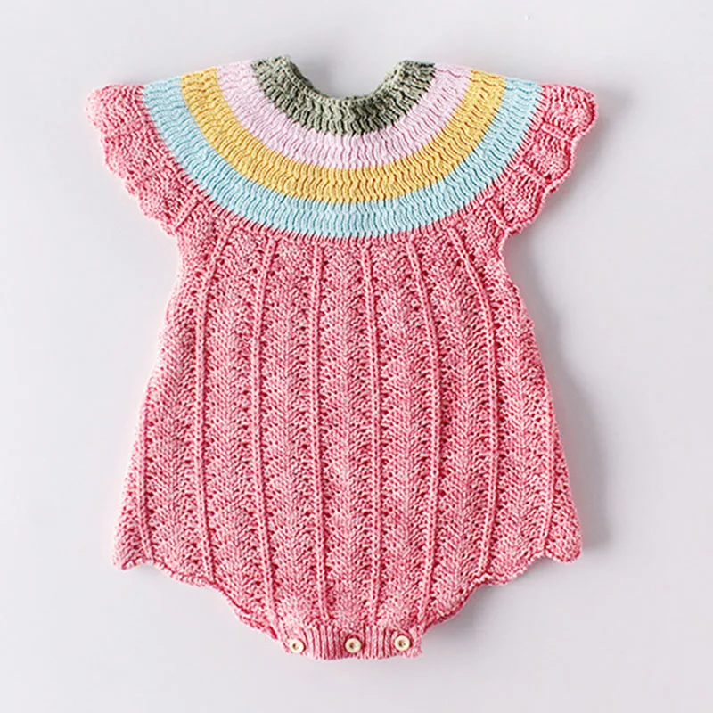 

New 2020 Spring Autumn Baby Boys Girls Rompers Baby Clothes Rompers Knit Rainbow Collar Rompers Infant Boys Girls Bodysuit