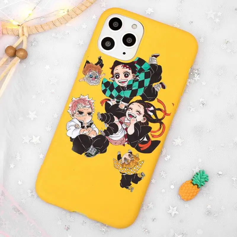 

Anime Kurama Demon Slayer Phone Case Candy Color Yellow for iPhone 11 12 pro XS MAX 8 7 6 6S Plus X 5S SE 2020 XR