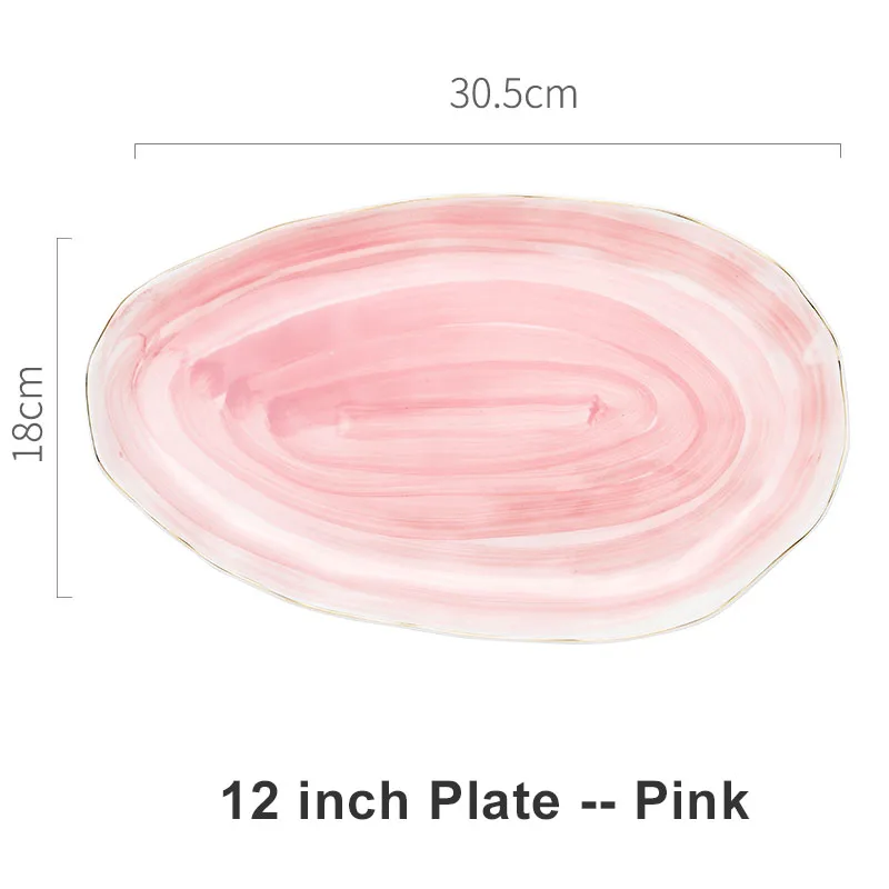 12in Oval Plate Керамическая тарелка с золотой инкрустацией закуски блюда роскошные золотые края тарелка столовая посуда кухонная тарелка черный белый лоток посуда набор - Цвет: 12in Oval Plate