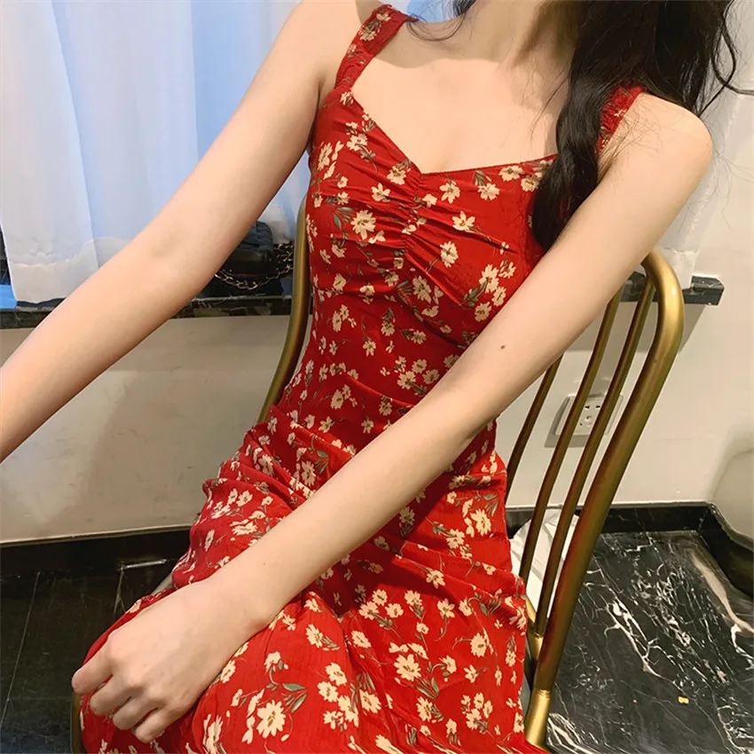 

Summer Plus Size Dresses For Women Floral Strap Dress French Style Elegant Holiday Dresses Beach Sundress Vestidos