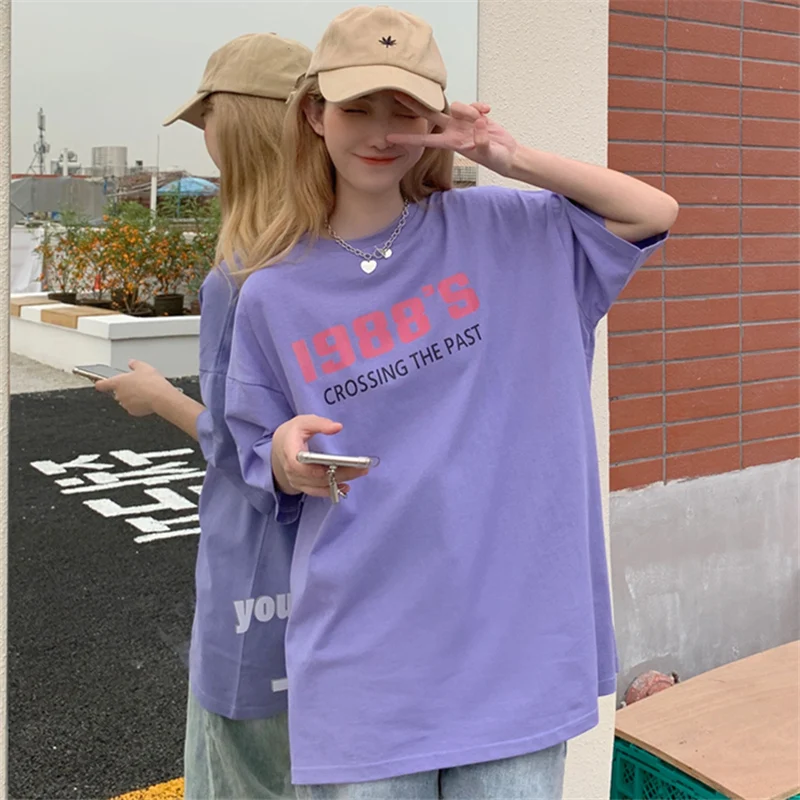 

Vintage Short Sleeve T-shirt for Women 2021 Loose Korean Style Ins Trendy Harajuku Style Chic Hong Kong Style Half Sleeve Top