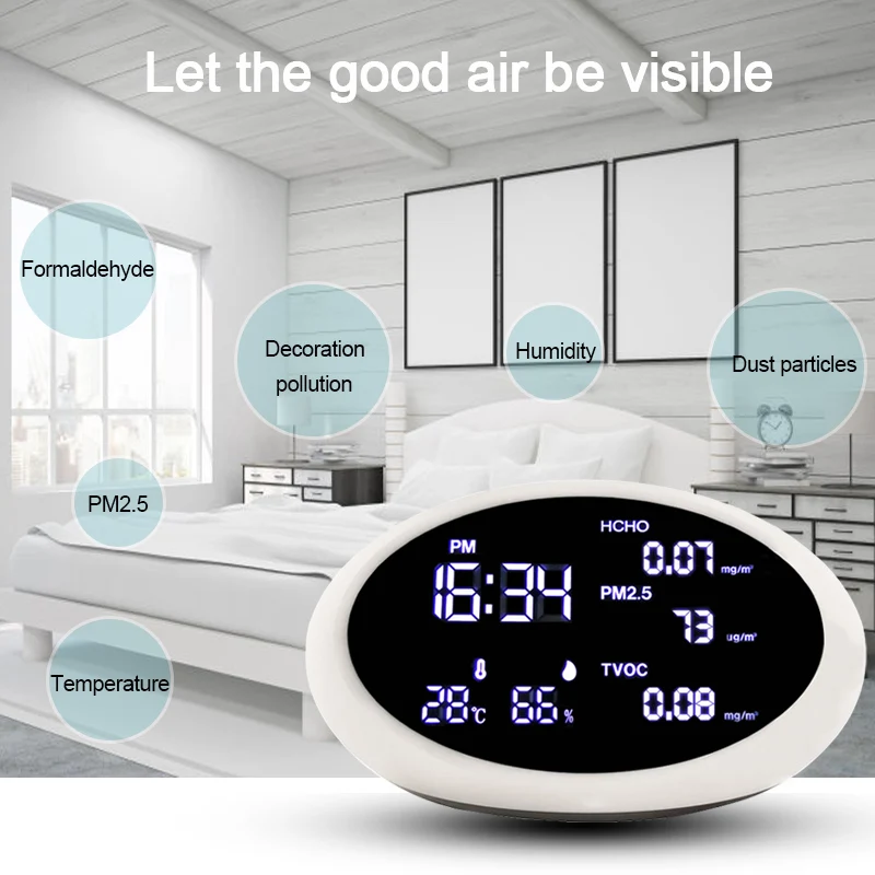 Монитор качества воздуха для помещений и улицы PM2.5/ HCHO/TVOC тестер температуры