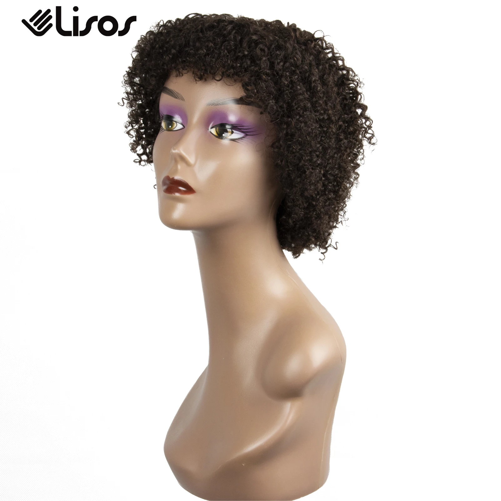 

2# Light Brown Pixie Cut Bob Short Curly Wig with Bangs Remy Brazilian Human Hair Afro Kinky Curly Human Hair Full Fringe Wigs