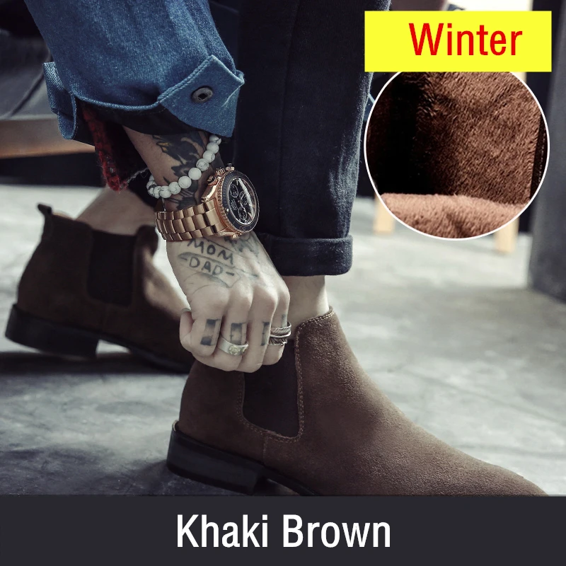 Winter Khaki Brown Прямая поставка; мужские Роскошные замшевые ботильоны челси; оригинальные мужские Короткие повседневные ботинки в британском стиле; сезон осень-зима - Цвет: Winter Khaki Brown