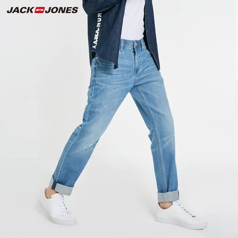 Мужские джинсы из хлопка стрейч с потертостями JackJones | 219132582 Мужская одежда