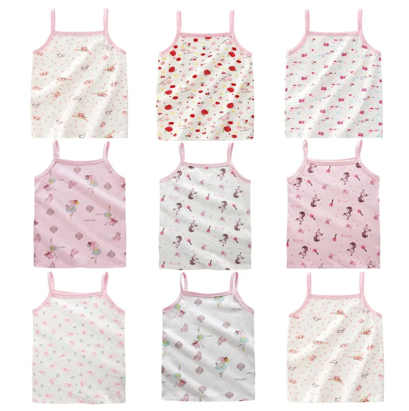 Girls Strawberry Car Singlet Cotton Underwear Tank Kids Quality Undershirts Cotton Tank Bow Tops for Baby Girl Size 3-10T images - 6