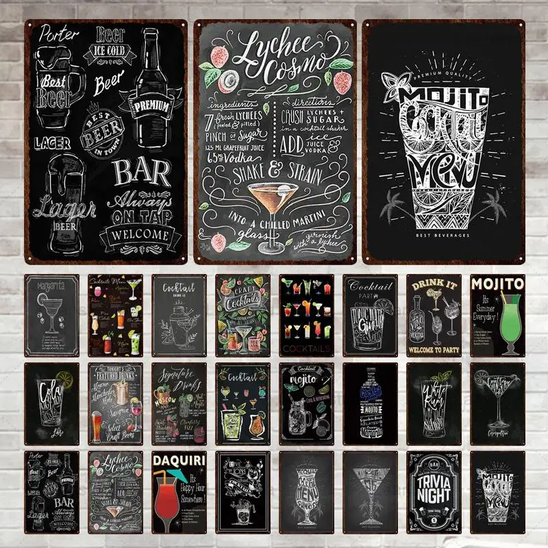 

Metal Tin Sign Cocktail Wall Art Metal Iron Plaque Plate Drink Sign Classic Retro Decoration Poster Bar Pub Cafe Club Home Decor