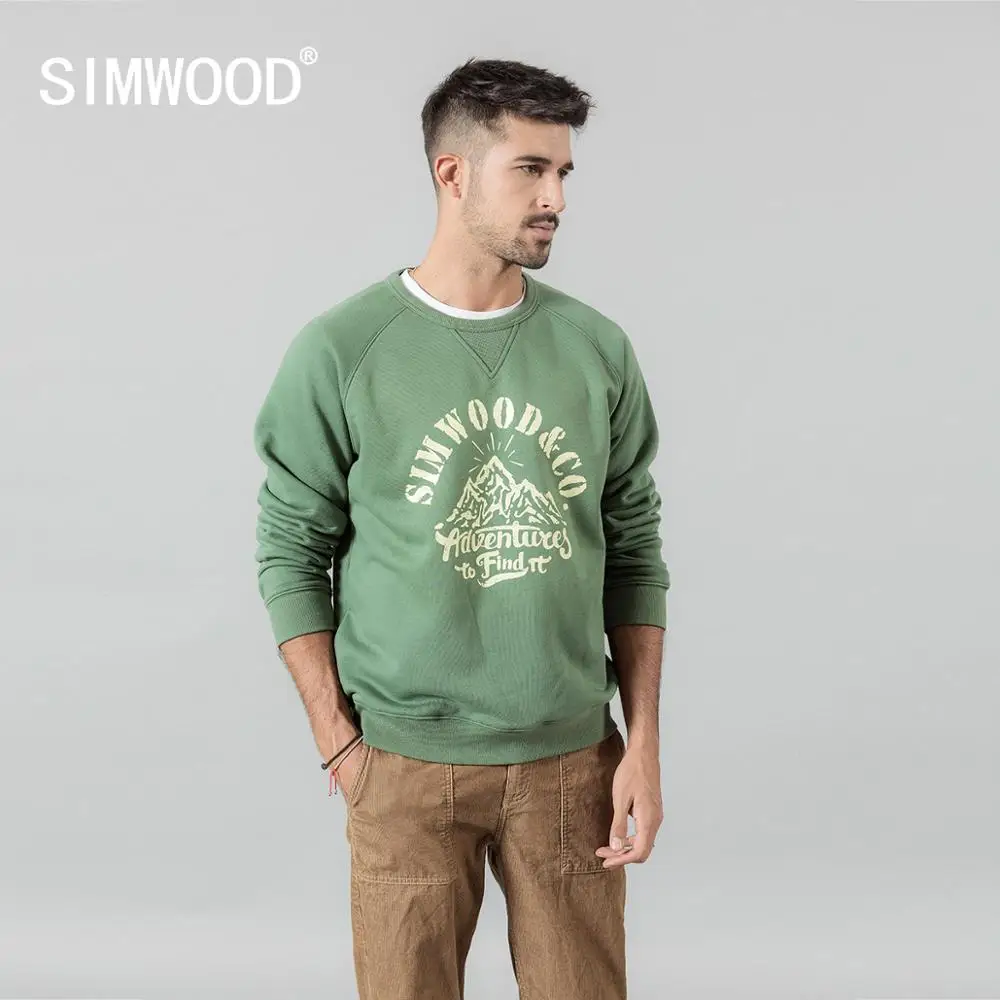 SIMWOOD 2019 Осень зима теплые толстовки с надписью и горным принтом мужские флисовые