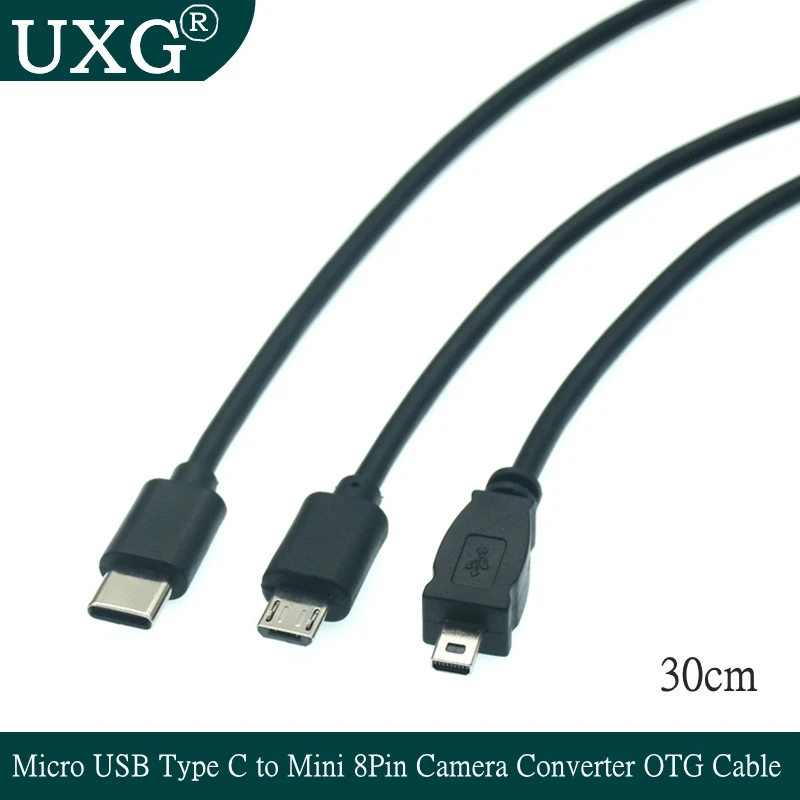 

USB Type C Micro Usb Male to Mini 8Pin USB 2.0 Camera Converter OTG Cable Cord 30CM for Nikon Panasonic USB-C to Mini USB 8 Pin