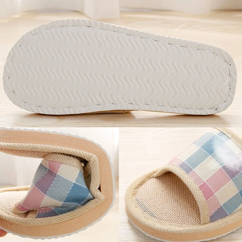 

Adult Linen Striped Slippers Women House Summer Flax Shoes Indoor Floor Sandals