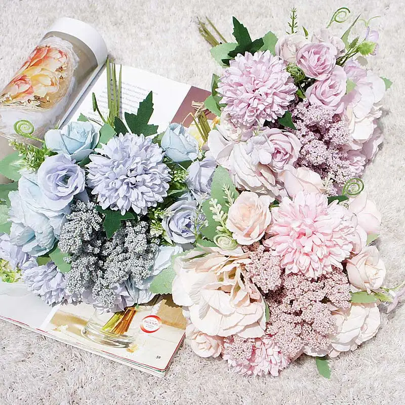 

DIY Floral Silk Artificial Hydrangea Flowers Wedding Bride Holding Romantic Fake Flower Bouquet Party for Home Garden Decoration