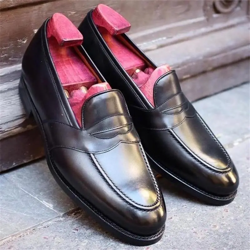 

Men's Shoes Fashion Casual Classic Black PU Simple Mask Pointed Low Heel Comfortable Business All-match Loafers KA280