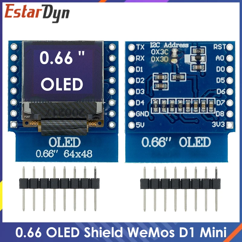 

Светодиодный ЖК-дисплей O LED 0,66 дюйма, совместимый с WEMOS D1 MINI ESP32 64X48, дисплей 0,66 дюйма, модуль o светодиодный IIC I2C