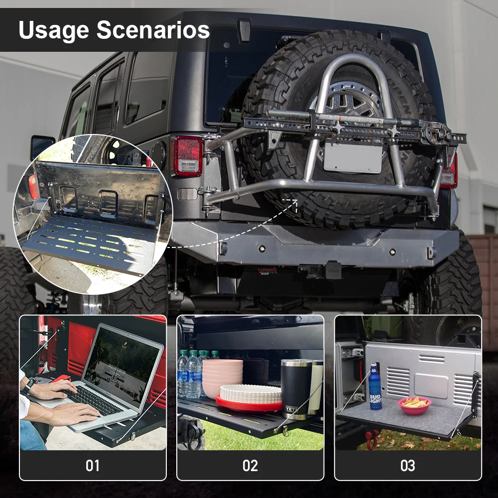 

2020 Aluminum Alloy Foldable Cargo Shelf JK Tailgate Table Black 1 Set for Jeep-Wrangler 2007 2018 JK JKU