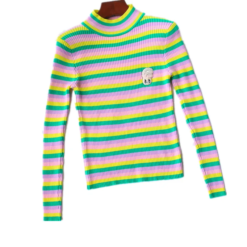 Женский полосатый свитер Харадзюку женский свободный студенческий с вышивкой