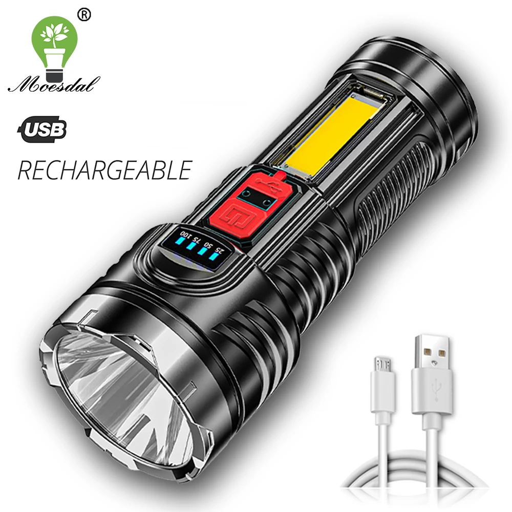 

Rechargeable LED Flashlight Super Bright Torch XPE+COB High Hard ABS Four Bright Light Modes Outdoor Portable Adventure Light