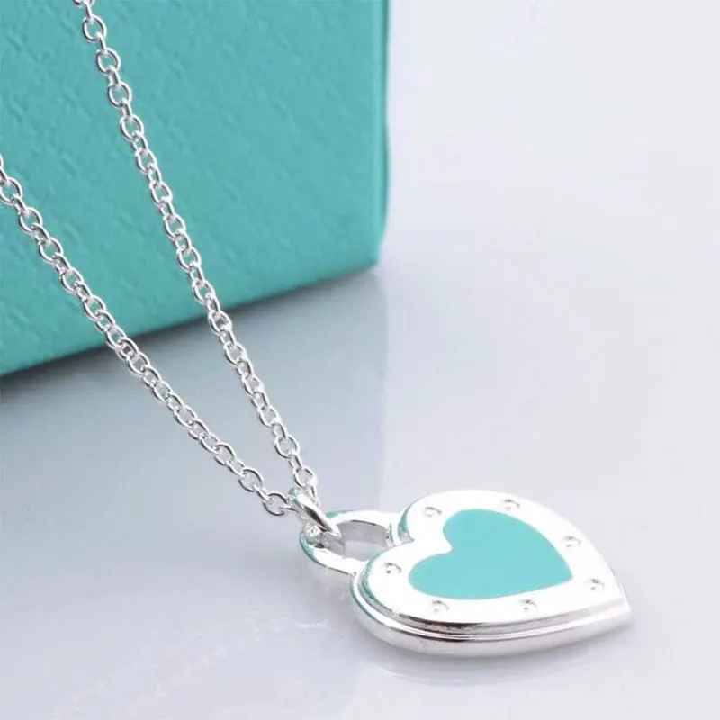 

Women's Sterling Silver 925 classic fashion exclusive blue heart enamel women's necklace holiday gift jewelry free delivery