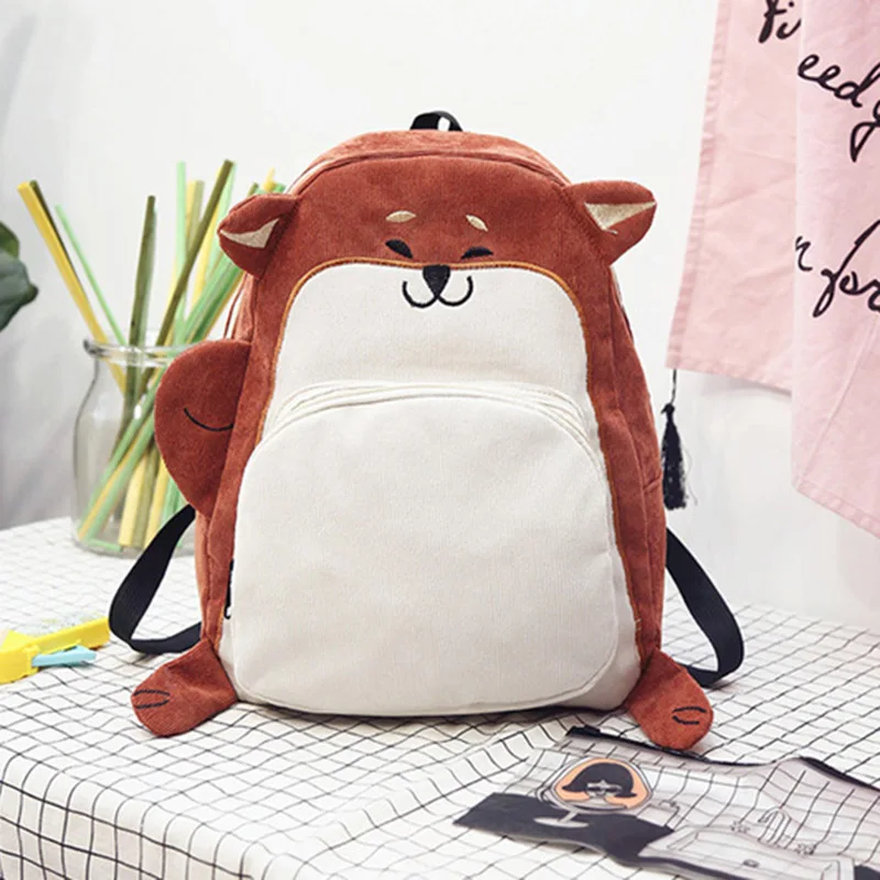 Женский рюкзак школьный холщовый милый с лисой винтажный для ноутбука девочек
